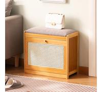 Banco de almacenamiento de zapatos de madera con asiento acolchado para entrada para sala de estar y pasillo, zapatero elegante y funcional para decoración del hogar