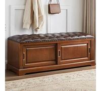 Banco de almacenamiento de zapatos de madera maciza con asiento acolchado de poliuretano, 2 puertas correderas, organizador de entrada para pasillo, dormitorio, sala de estar, amarillo, 80 cm