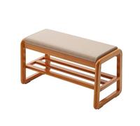 Banco de almacenamiento de zapatos de madera maciza con asiento acolchado suave, asiento de entrada para vestíbulo, dormitorio, pasillo, estantes abiertos, zapatero pequeño (55/80/100 x 34 x 42 cm)