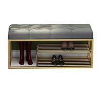 Banco de almacenamiento de zapatos de terciopelo para entrada, estante de 3 niveles con marco de metal, elegante asiento tapizado, color gris, muebles de sala de estar, 80 x 30 x 45 cm