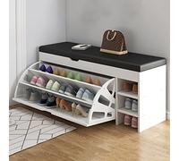 Banco de almacenamiento de zapatos moderno con zapatero oculto para entrada, muebles decorativos, banco de cuero, organizador de zapatos, gabinete de campo de roble/negro, 100 x 30 x 51 cm