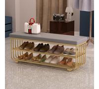 Banco de almacenamiento de zapatos, organizador otomano acolchado de poliuretano con estante de 3 niveles para entrada, dormitorio, sala de estar, pasillo, extremo de la cama, gris, 100 x 30 x 45 cm