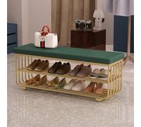 Banco de almacenamiento de zapatos, organizador otomano acolchado de poliuretano con estante de 3 niveles para entrada, dormitorio, sala de estar, pasillo, extremo de la cama, verde oscuro, 100 x 30 x