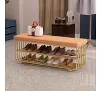 Banco de almacenamiento de zapatos, organizador otomano acolchado de poliuretano con estante de 3 niveles para entrada, dormitorio, sala de estar, pasillo, extremo de la cama, naranja, 80 x 30 x 45 cm