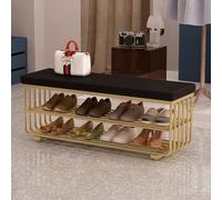 Banco de almacenamiento de zapatos, organizador otomano acolchado de poliuretano con estante de 3 niveles para entrada, dormitorio, sala de estar, pasillo, extremo de la cama, color negro, 100 x 30 x