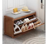 Banco de almacenamiento de zapatos para entrada con cajones de ratán, gabinete organizador de zapatos de bambú delgado para armario, zapatero cerrado que ahorra espacio(Size:50x25x45cm,Color:marrón)