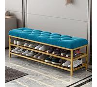 Banco de almacenamiento de zapatos tapizado de lujo de gran capacidad con asiento de terciopelo,Banco de zapatos moderno con almacenamiento de botas,para muebles decorativos de pasillo(Blue,60x35x46cm