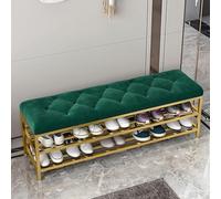 Banco de almacenamiento de zapatos tapizado de terciopelo de lujo de metal para entrada con gran capacidad, moderno banco de zapatos de pasillo para muebles decorativos, color verde, 100 x 30 x 46 cm