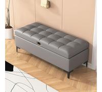 Banco de almacenamiento extra largo de cuero gris oscuro con asiento tapizado, otomana, ideal para sala de estar o dormitorio, diseño de cubo de 80 cm