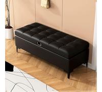 Banco de almacenamiento extra largo de piel sintética negra con reposapiés acolchado otomano con tapa superior abatible, elegante puf de cubo para sala de estar y dormitorio (120 cm)