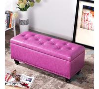 Banco de almacenamiento grande con asiento acolchado, reposapiés tapizado de piel sintética, ideal para pasillo, dormitorio o sala de estar, elegante otomana de almacenamiento con compartimento