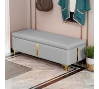 Banco de almacenamiento gris claro para dormitorio, piel sintética de 100 cm con almacenamiento de zapatos, elegante asiento al final de la cama, organizador de entrada versátil, muebles modernos para
