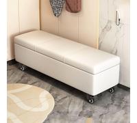Banco de almacenamiento largo con ruedas, zapatero tapizado, color beige, contenedor de entrada de 100 cm, solución versátil para asiento y almacenamiento para dormitorio y pasillo