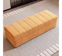 Banco de almacenamiento moderno - Banco de entrada de madera maciza, banco de noche de diseño de gama alta, sofá elegante, solución para el hogar (color: amarillo oscuro, tamaño: 51.1 pulgadas/130 cm)