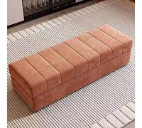 Banco de almacenamiento moderno - Banco de entrada de madera maciza de primera calidad para dormitorio a pie de cama, solución elegante para el hogar (color: naranja, tamaño: 150 cm)