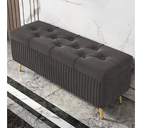 Banco de almacenamiento moderno de terciopelo con patas de metal dorado, otomana copetuda con botones para sala de estar, dormitorio y pasillo, elegante solución de almacenamiento al final de la cama