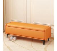Banco de almacenamiento moderno para sala de estar y entrada, asiento otomano acolchado para cambio de zapatos, asiento multifuncional para ventana, muebles de vestíbulo naranja de 28 pulgadas