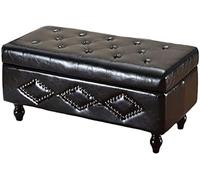 Banco de almacenamiento multifuncional de poliuretano marrón, reposapiés de madera para zapatos y maquillaje, taburete de entrada ideal para decoración de pasillo y dormitorio.