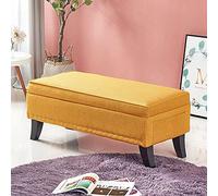 Banco de almacenamiento multifuncional moderno tapizado de algodón y lino, otomano, elegante reposapiés, sofá, banco de 100 x 45 x 40 cm, solución de decoración del hogar