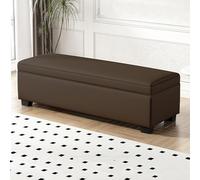 Banco de almacenamiento multifuncional tapizado de cuero sintético otomano zapatero para entrada para dormitorio y sala de estar, 60 x 40 x 40 cm, café oscuro A