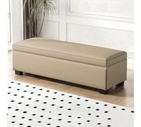 Banco de almacenamiento multifuncional tapizado de cuero sintético zapatero otomano para entrada para dormitorio y sala de estar, 60 x 40 x 40 cm, color café claro A