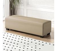 Banco de almacenamiento multifuncional tapizado de piel sintética, zapatero otomano, asiento de entrada para dormitorio y sala de estar, 120 x 40 x 40 cm, color café claro