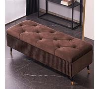 Banco de almacenamiento otomano de lujo moderno tapizado para entrada con almacenamiento oculto, elegante mueble de dormitorio marrón, diseño versátil de 43 x 18 x 18 pulgadas
