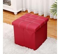 Banco de almacenamiento otomano plegable con tapa, asiento de cuero, reposapiés, caja de almacenamiento de juguetes, resistente al agua, cuadrado, rectangular, color rojo, 38 x 38 x 38 cm