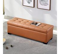 Banco de almacenamiento otomano rectangular moderno tapizado para entrada con almacenamiento oculto, elegante mueble de sala de estar, color marrón claro, 100 x 45 x 40 cm