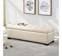 Banco de almacenamiento otomano rectangular moderno tapizado para entrada para cambio de zapatos, muebles decorativos para sala de estar, color champán, 80 x 45 x 40 cm