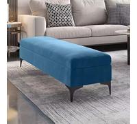 Banco de almacenamiento para dormitorio, color azul, cojín de esponja de alta densidad, asiento otomano de entrada con almacenamiento elegante puf para sala de estar, 100 cm, perfecto para decoración