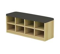 Banco de almacenamiento para guardería con asiento tapizado, zapatero multifuncional y barrera de seguridad para zonas de juego interiores, fácil de limpiar