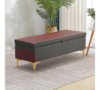 Banco de almacenamiento rectangular rojo de ratán y piel sintética, ideal para sala de estar, dormitorio, entrada, 39 pulgadas (100 cm), elegante solución para el hogar