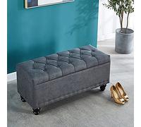 Banco de almacenamiento rectangular tapizado de lino moderno, versátil, taburete de entrada, reposapiés, elegante otomana para sala de estar, perfecto para cambiador de guardería