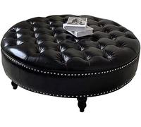 Banco de almacenamiento - Taburete redondo para sofá con patas de madera, tapicería de cuero, soporta 250 kg, perfecto para sala de estar, mesa de té, taburete de cambio de zapatos