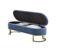 Banco de almacenamiento tapizado azul con patas de metal, moderno otomano, banco grande para sala de estar y dormitorio, elegante taburete perfecto para decoración del hogar