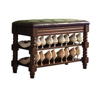 Banco de almacenamiento tapizado con asiento acolchado, banco para zapatos con botones de cuero, taburete cambiador de zapatos de gran capacidad para sala de estar y dormitorio (marrón 28 x 12 x 19 p