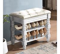 Banco de almacenamiento tapizado con asiento acolchado, banco para zapatos con botones de cuero, taburete cambiador de zapatos de gran capacidad para sala de estar y dormitorio (blanco, 20 x 12 x 19