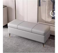 Banco de almacenamiento tapizado con patas de metal, otomana con tapa con bisagras para sala de estar, banco de zapatos reposapiés, muebles que ahorran espacio