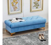 Banco de almacenamiento tapizado de terciopelo azul, 80 x 45 x 40 cm, moderno banco multifuncional para dormitorio, sala de estar, pasillo, reposapiés y banco de zapatos de alta calidad