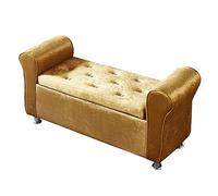 Banco de almacenamiento tapizado de terciopelo con brazos, lujoso y moderno banco de zapatos para sala de estar, taburete otomano de felpa en dorado, 100 x 40 x 40 cm