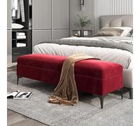 Banco de almacenamiento tapizado de terciopelo con otomana, no necesita montaje, elegante mueble de dormitorio, asiento de almacenamiento rojo vino, perfecto para decoración del hogar y decoración.
