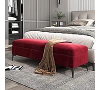Banco de almacenamiento tapizado de terciopelo de alta calidad, otomano, vino tinto 90 x 40 x 43 cm, elegante solución de almacenamiento para el hogar para dormitorio y sala de estar