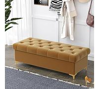 Banco de almacenamiento tapizado de terciopelo, reposapiés moderno y elegante con compartimento oculto para dormitorio y sala de estar