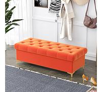 Banco de almacenamiento tapizado de terciopelo, reposapiés moderno y elegante con compartimento oculto para dormitorio y sala de estar