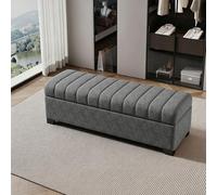 Banco de almacenamiento tapizado en terciopelo para entrada, banco otomano para pasillo con función de cambio de zapatos y almacenamiento,estructura de madera maciza(Elephant Grey,150cm/59in)