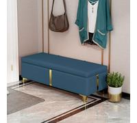 Banco de almacenamiento tapizado moderno con patas de metal para dormitorio, sala de estar y entrada, banco grande (azul, 40 cm), muebles elegantes y funcionales para el hogar