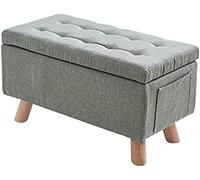 Banco de almacenamiento verde de gran capacidad con cojín acolchado, patas de madera, diseño rectangular, elegante taburete robusto para dormitorio, sala de estar, 60 x 30 x 34 cm