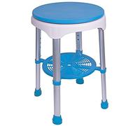 Banco de baño redondo con asiento giratorio acolchado, color blanco con asiento azul