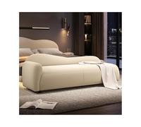 Banco de cama blanco roto para dormitorio, elegante sofá compacto para departamento pequeño, banco de almacenamiento simple color crema, muebles modernos de dormitorio, diseño de mediados de siglo (M)